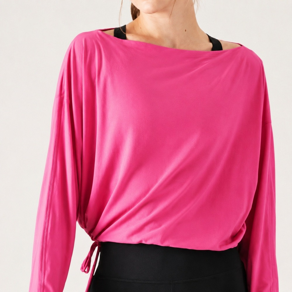 Athleta NEW Cool Down Pink Long Sleeve Modal Drawstring Yoga Top SZ Large Studio